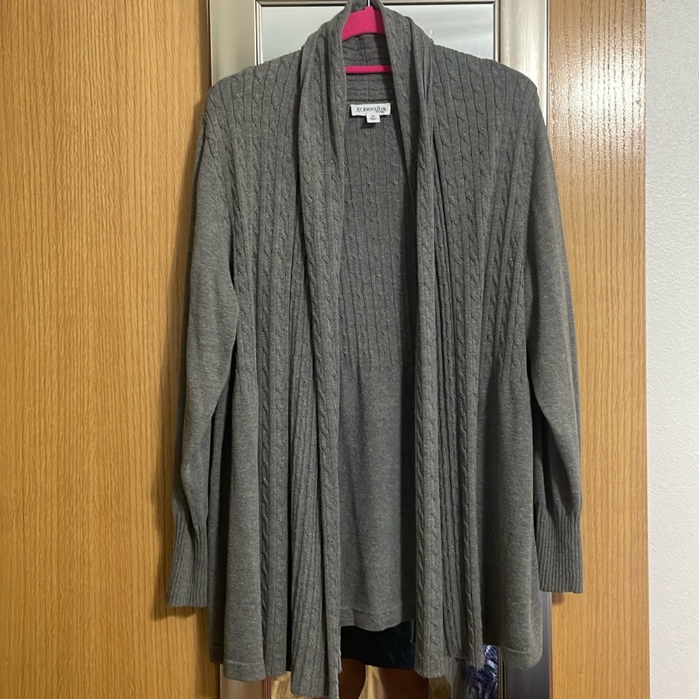 St Johns Bay size 1X grey open front cardigan sweater multi weave